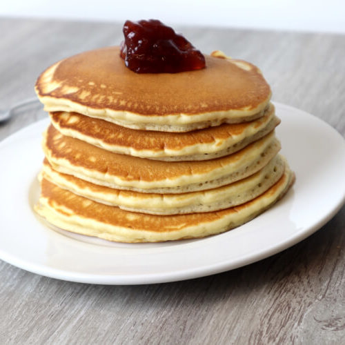Fluffy Pancakes With Strawberry Jam